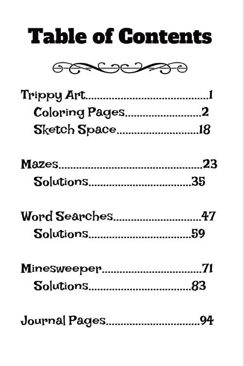 Table of Contents - What's Inside of Silly With Cybin Activity Book for Psychonauts and Psychedelic Enthusiasts Table of Contents - What's Inside of Silly With Cybin Activity Book for Psychonauts and Psychedelic Enthusiasts