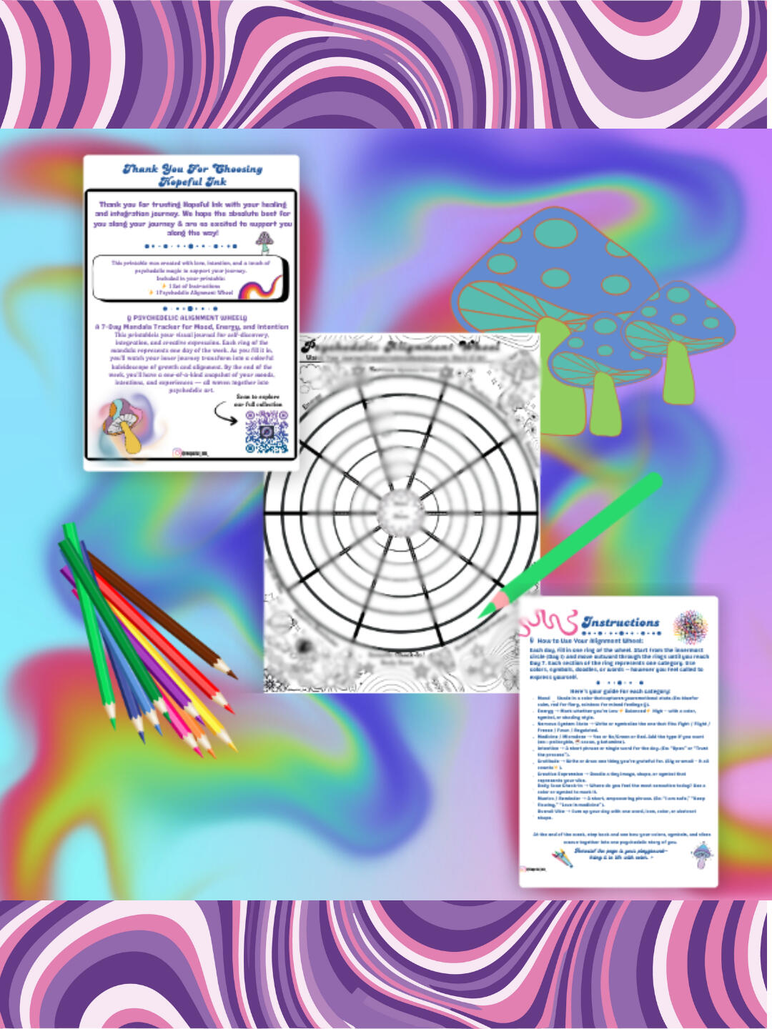 Psychedelic Alignment Wheel: Track your dose, mood, intention, and so much more! Your alignment guide and coloring page combined Psychedelic Alignment Wheel: Track your dose, mood, intention, and so much more!